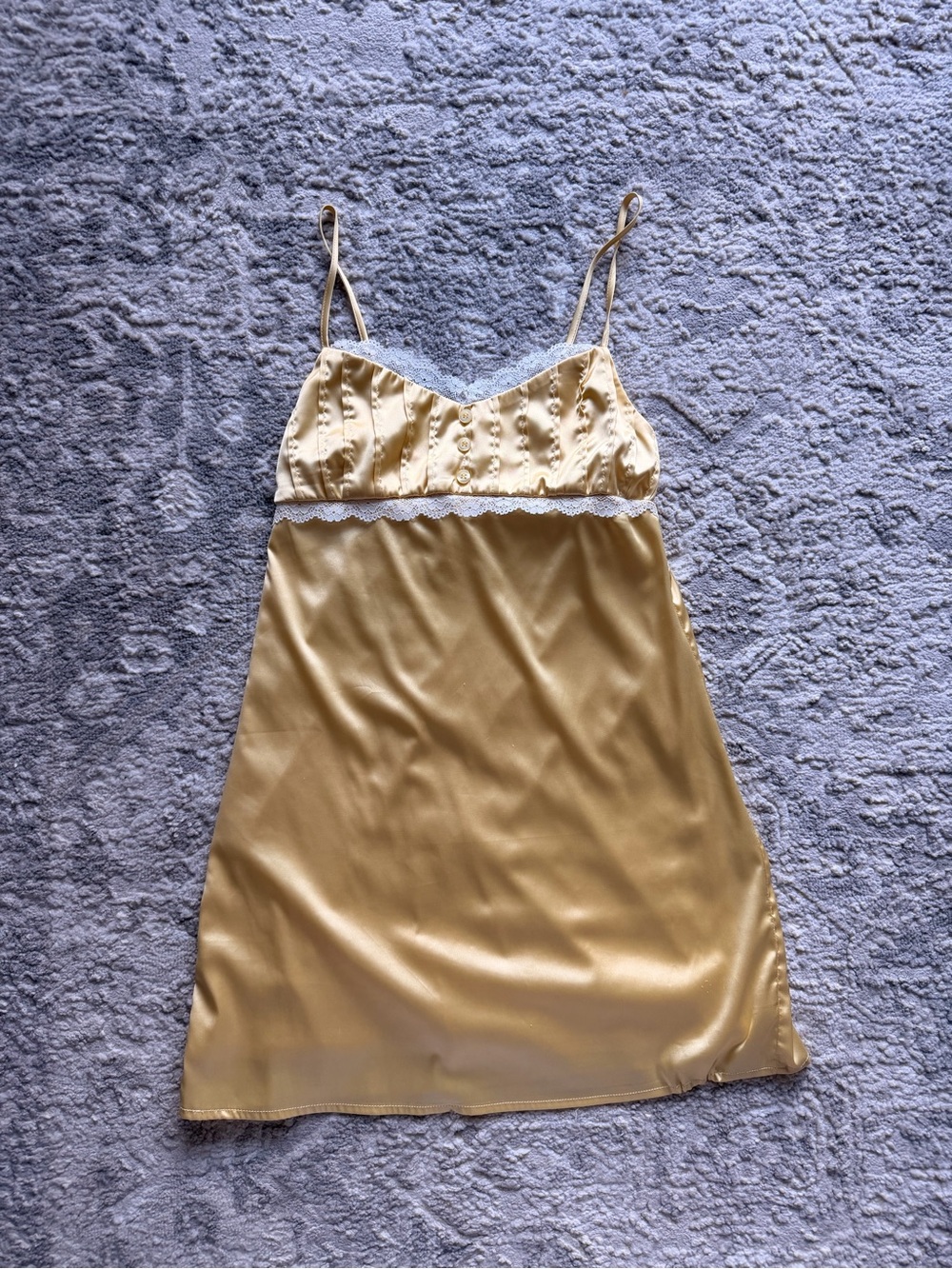 Gold Yellow Satin Lace-Trim Slip Dress